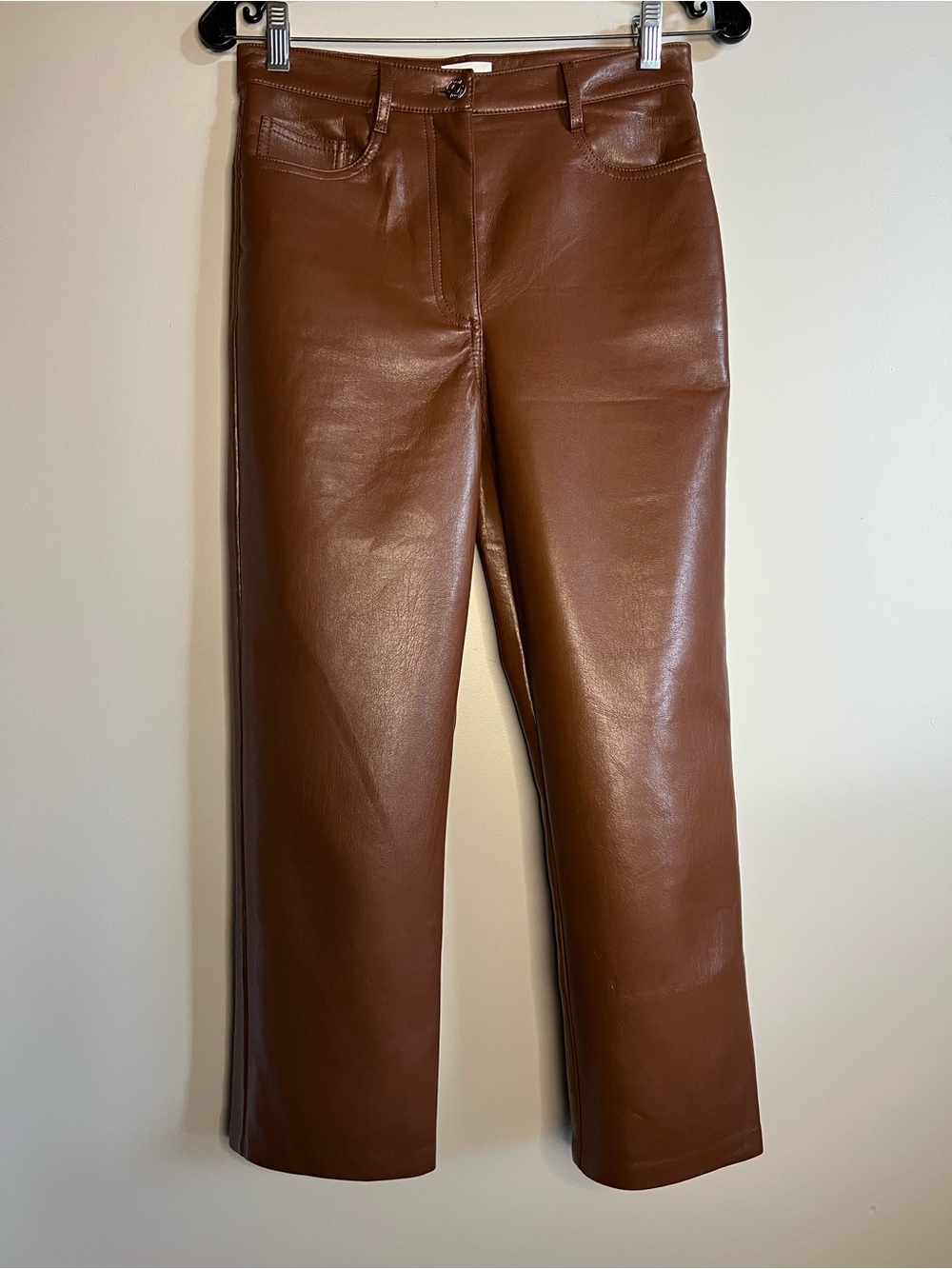 Aritzia Wilfred Brown Faux Leather Cropped Pants Size 4 High Rise Vegan Leather